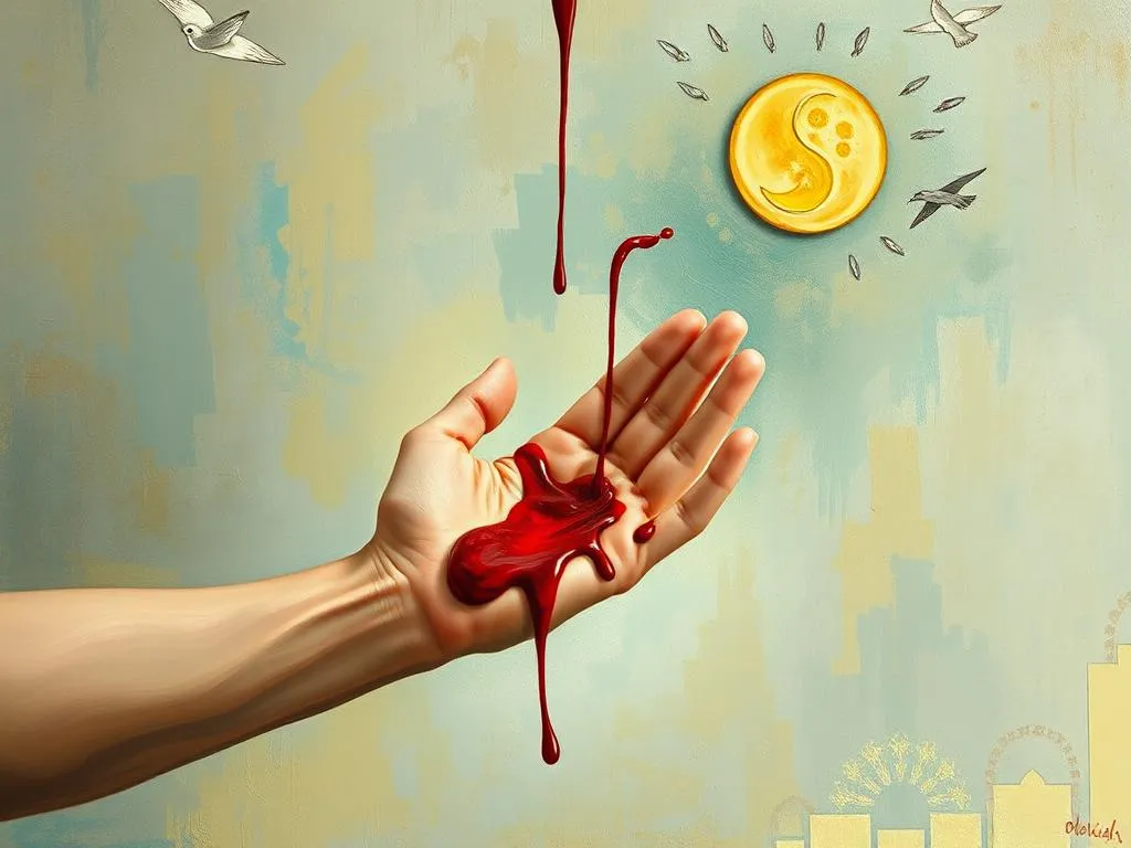 cutting palm pouring blood dream symbolism