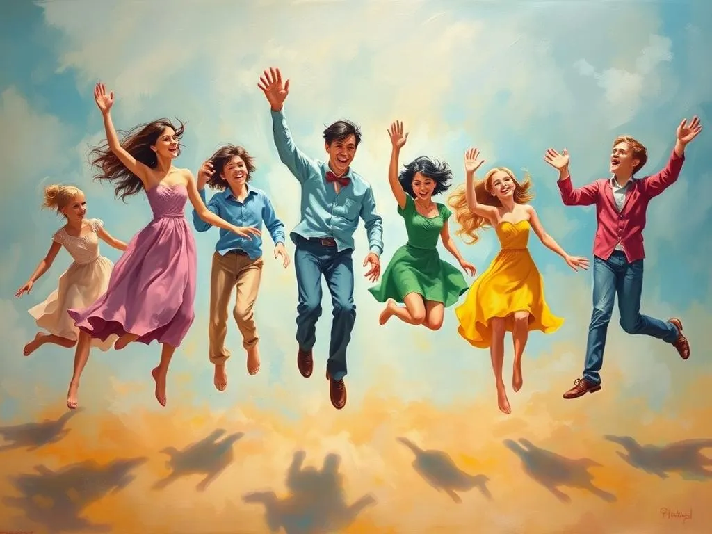 symbolism group people falling feet